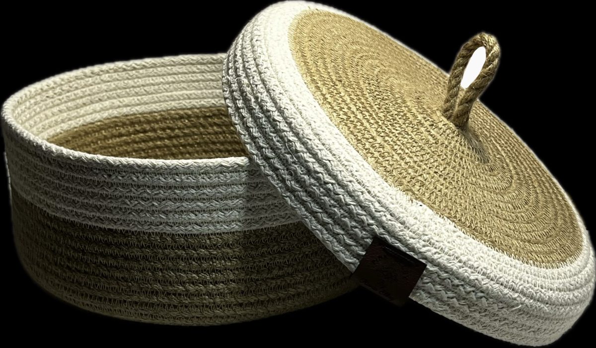 Nordic Hand-Woven Cotton & Jute Basket with Lid. - Image 4