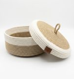 Nordic Hand-Woven Cotton & Jute Basket with Lid.