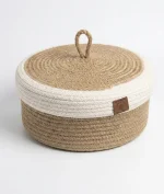 Nordic Hand-Woven Cotton & Jute Basket with Lid. - Image 2
