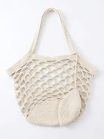 Macrame Style Natural Cotton Net Tote Bag with Pouch